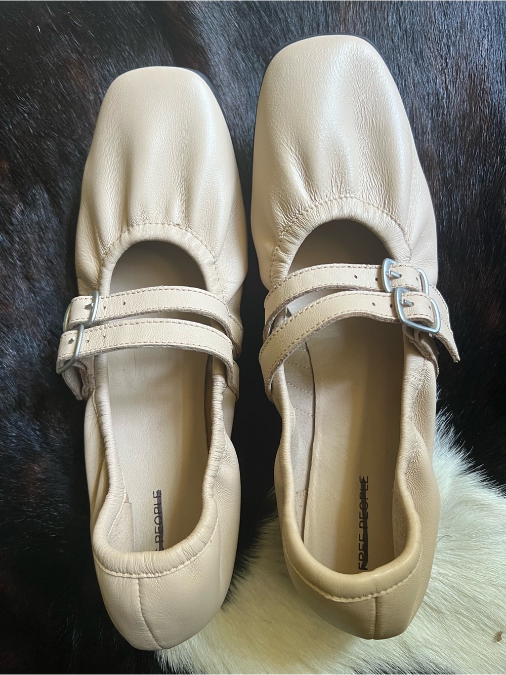Free People Cream Leather Double-Strap Flats - Picture 3 of 6